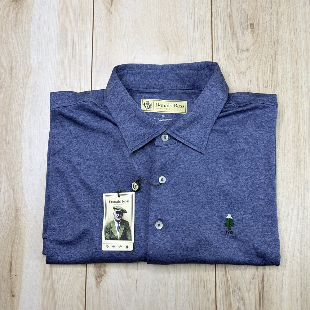 Donald Ross Sportswear Men's Long Sleeve Steele Blue Polo Shirt XL NWT